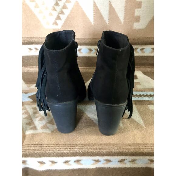 H&M Divided Women's Black Faux Suede Fringe Side Zip Heeled Ankle Boots Size 6 - Picture 7 of 11